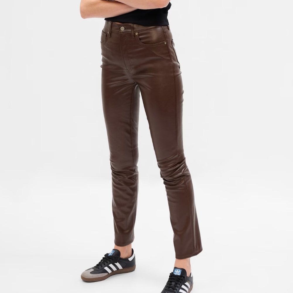 Gap Petite Brown High Rise Vegan Leather Vintage Slim Pants